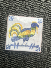 Ancien Carreau Carrelage Faience Décor Oiseau  10,5cm 17  18 Eme Siècle
