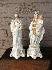 Antique Pair vieux brussels porcelain holy family joseph mary jesus statue
