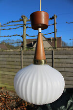 Vintage 1950 teak opaline MAssive lighting company pendant lamp chandelier