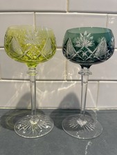 Set Of 2 Val Saint Lambert Berncastel Cut To Clear Crystal Wine Hock Glasses