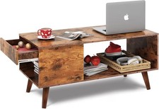 Table Basse WLIVE Bois avec Tiroir et Rangement Salon 100x50x48cm 