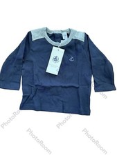 Petit Bateau NWT Navy Blue/Grey 100% Cotton Knit Long Sleeve Top-6Mos