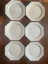 Lot de 6 Assiettes Plate Octogonal Faience Blanche Décors de Perle Montereau P 5
