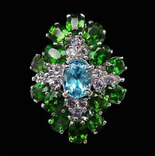 Crafted Dignitarian Ring - 925 Silver, Tanzanite, Blue Topaz, Diopside