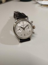 Bulova Hand-Wound Chronograph Watch Silver Dial Leather Strap Vintage Style