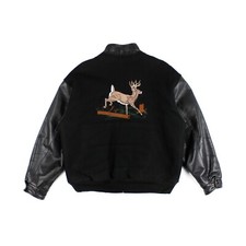 Vintage Leather Bomber Jacket Varsity Deer Medium