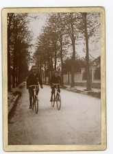 PHOTO album card, 2 cyclists on the road bicycle old bicycle