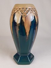 Denbac Flamed Stoneware Vase Signed Art Nouveau/Art Deco Blue Green Drain Decor