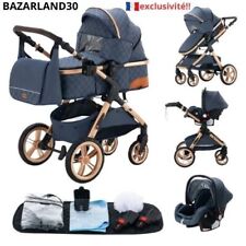 Poussette 3 en 1 Bébé Combinée Siège-Auto Nacelle Trio Réversible Réglable.Bleu