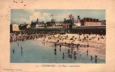 Old postcard 50 - CHERBOURG (Manche) - La Plage à Marée high