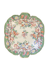 ancien plat à gateaux en porcelaine anglaise décor de branchages marque lh