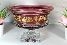 Antique Belgian VAl saint lambert signed Crystal Borodine Vase Bowl coupe 