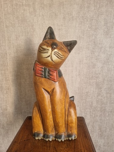 Grande statue chat bois - en,
