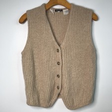 Giorgio Armani Women Sweater 44 Oatmeal Cashmere V Neck Button Boxy Ribbed Vest