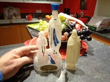 Antique Plastic Bottle Eau Bénite de Lourdes Bernadette Bakelite Statuette