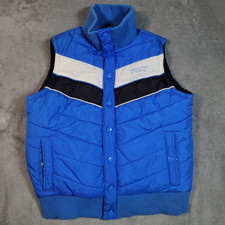 Vintage Roxy Puffer Vest Women Size Large Snap Buttons Blue White Black 
