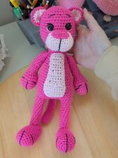 Panthère rose, doudou fait main au crochet peluche, amigurumi, neuf 28 cm