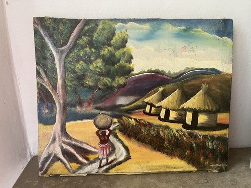 Paysage africain avec - paysage, huttes