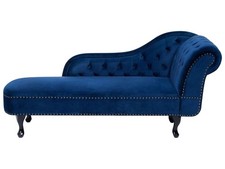 Chaise Longue Côté Droit Méridienne en Velours Bleu Glamour et Elégant Salon Nim