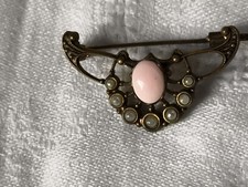 Superbe broche ancienne Art Nouveau  pierre rose et perles