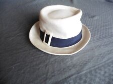 OLD STRAW HAT VERY FINE LINING RIBBON NAVY BLUE CEREMONY 1950