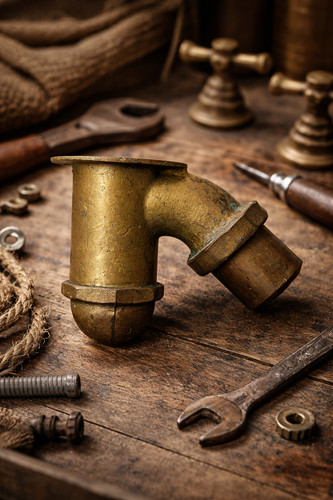 Ancien siphon lavabo - , laiton
