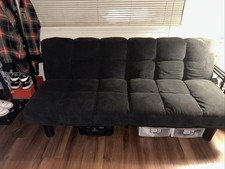 Futon Sofa Bed Convertible, Faux Suede, Adjustable Backrest, Space-Saving Couch