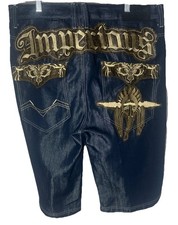 Delf Trading Imperious Jorts Men Blue 40x14.5 Embroidered Baggy Grunge Skate Y2K