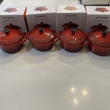 LE CREUSET Petite Round Casserole MINI Cocotte 8 oz Stoneware HOLLY RED Lot Of 4