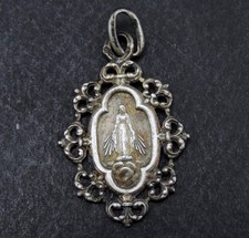 Antique Beautiful Communion or Baptism Virgin Medal Solid Silver Crab Punch