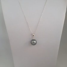 Collier - Femme - Pendentif - Perle - Nacrée - Grise - 10 mm - Argent 925/1000