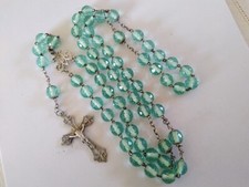ANCIEN CHAPELET ART NOUVEAU ARGENT MASSIF PERLES VERT D'EAU 1900