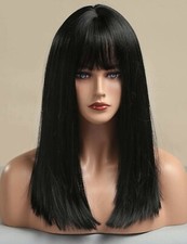 Perruque Synthétique Noir Frange Cheveux Long Lisse +4 Bonnet OFFERT FR Coiffure