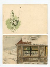 Lot of 2 Antique Postcards. Merry Christmas. Happy New Year. Dwarves, Elves