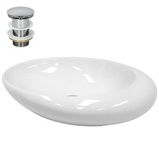Lavabo en céramique blanc avec garniture de vidage vasque à poser 585 x 375 mm