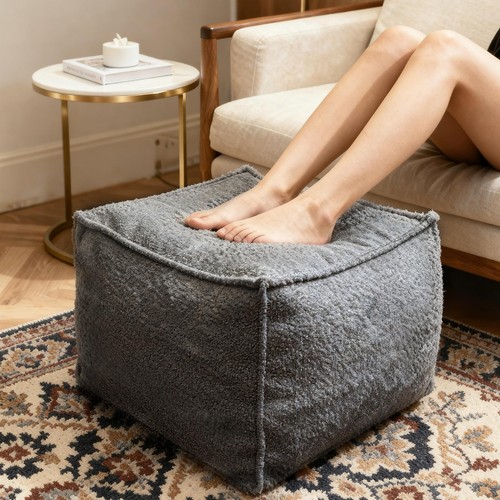 Square boucle pouf ottoman - pouf,