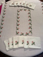 Hand Embroidered Linen Tea Set Tablecloth 130cm x 86cm + 12 Towels