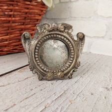 Antique Round Silver Brass Photo Frame with Art Nouveau Glass France