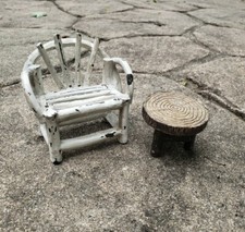 NEW! Miniature Fairy Garden Dollhouse Resin Furniture - Bench & Tree Stump Table