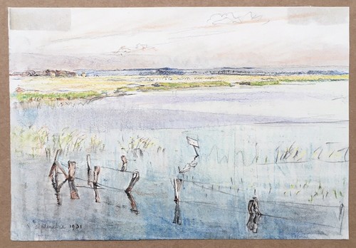 Aquarelle ancienne paysage - ancienne,