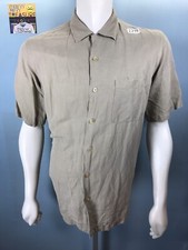 Mens Talbots Medium Hazel Wood S/S Button Down Hawaiian Shirt Linen Silk *Tear