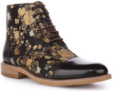 Botte Imprimée Femme Floral À Lacets Justinreess Angleterre En Noir UK 3 - 8