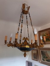 Magnifique et grand lustre Empire 8 Feux Tôle peinte et bronze doré