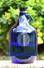 Bouteille En Verre 5 Litres Bleue Récipient Avec Poignée Avec Fleur De La Vie