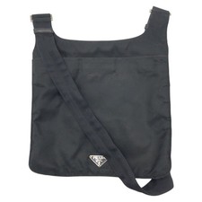 PRADA Tessuto Triangular logo Shoulder Bag Sacoche Unisex Black black Nylon