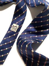 HERMES VINTAGE CHAÎNE BIJOUX CHAÎNES CRAVATE BIJOUX RAYURES HAUT DE GAMME BLE...