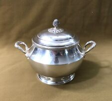 sugar bowl / candy jar CHRISTOFLE model RIBBONS silver metal 18cm coffee tea table