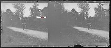 Bicycle, road, stereoscopic photo glass plate, black & white negative 4.5x10.7 cm