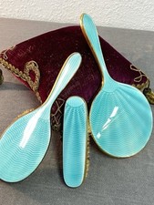 Ancien Ensemble De Toilette Art Deco 1920 à 1930 Guilloché Bleu