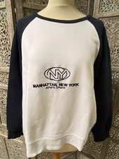 Sweat-shirt pull femme M molleton coton ZARA marine blanc Manhattan NYC